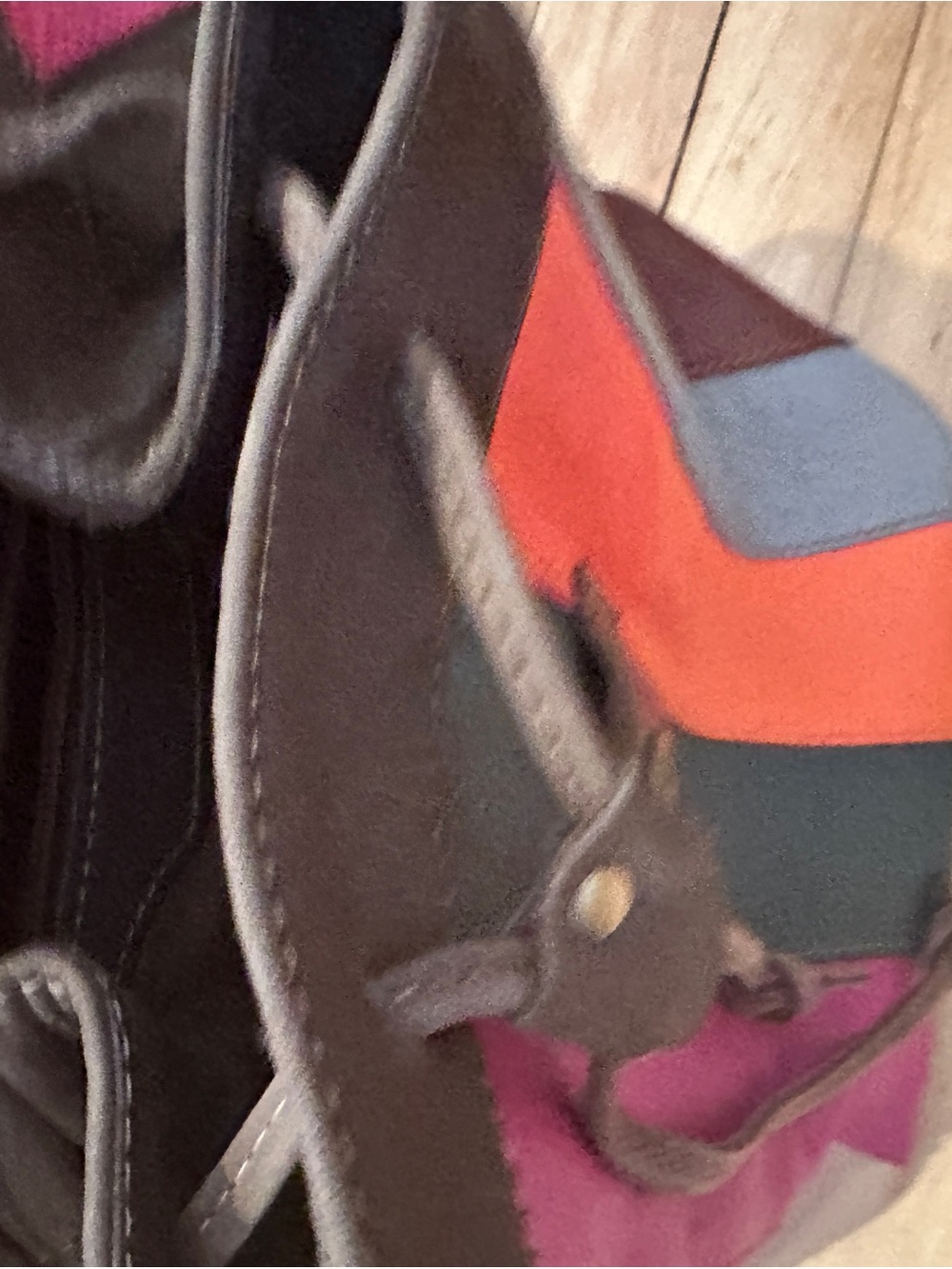 Multicolor Leather Patchwork Drawstring Backpack - Pink/Maroon - Picture 6 of 9